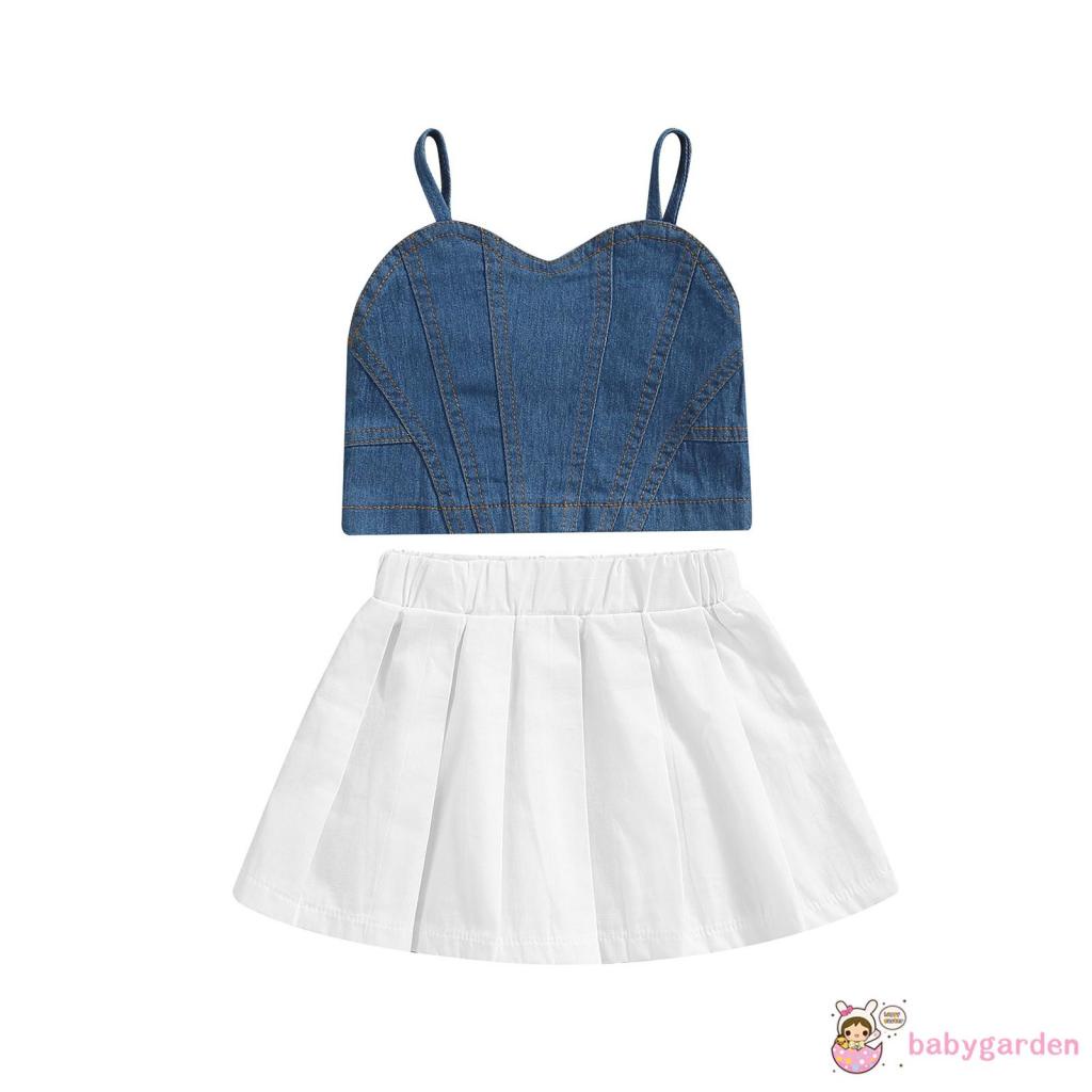 Set Đồ 2 Món Gồm Áo Hai Dây Không Tay Kèm Chân Váy Xếp Ly Lưng Thun Dành Cho Bé Gái 1-6 Tuổi
