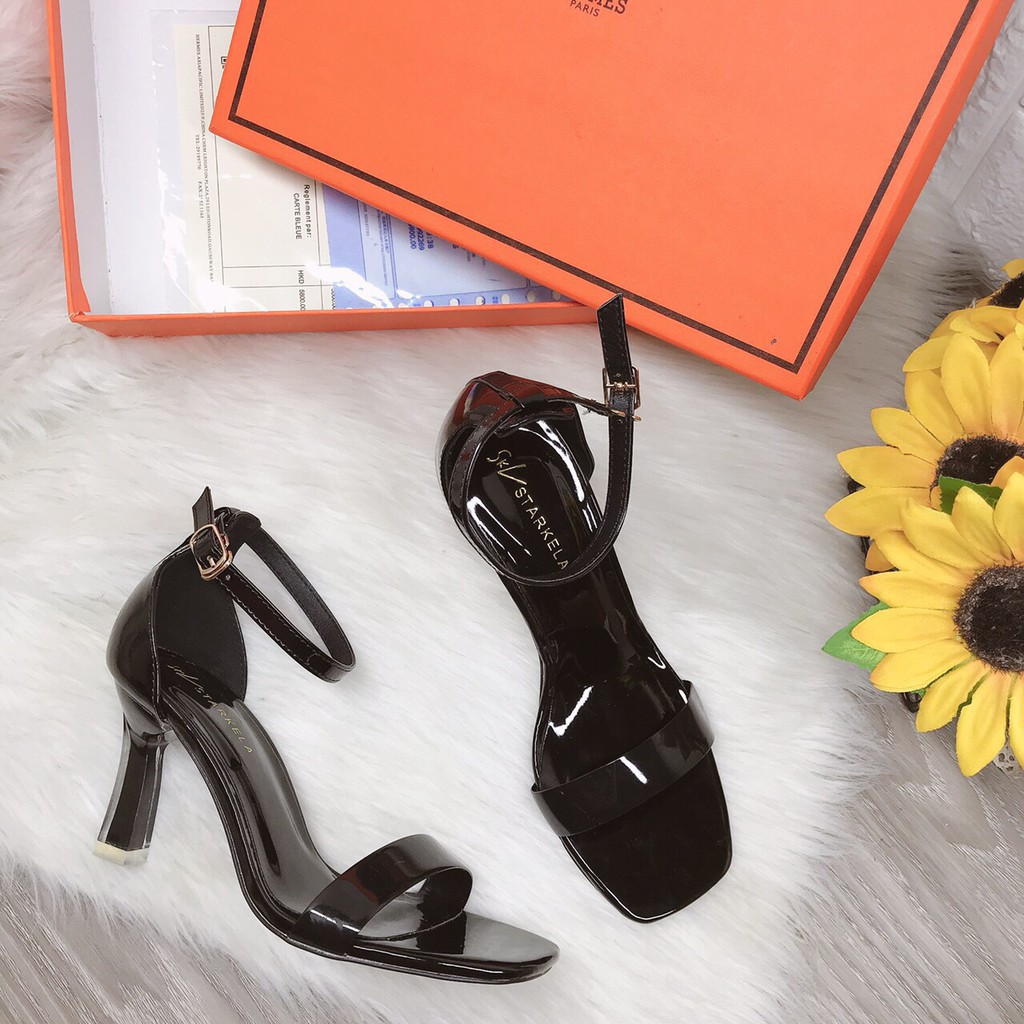 Giày sandal cao gót 5cm, quai meka 2 màu hồng trà và đen gót nhọn siêu đẹp cho nữ công sở - Hàng loại 1 - mã S38