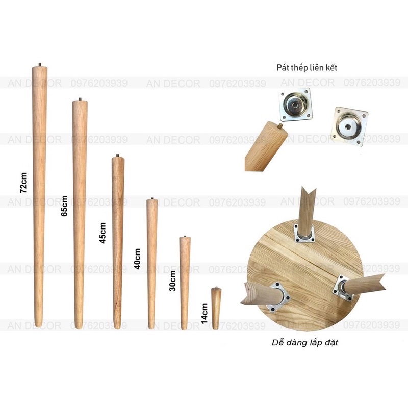Chân bàn tiện tròn gỗ cao su size 30 -40-62-73