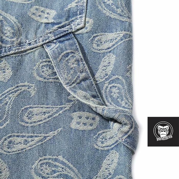 Quần jean nam nữ ống rộng xanh hoa văn - quần jean ống suông baggy nam đẹp 2021