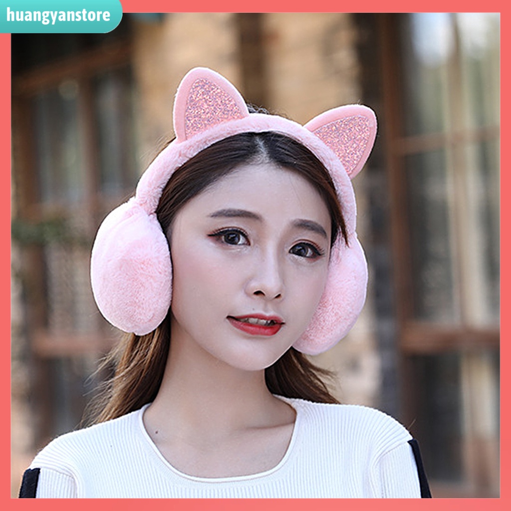 HY| Bông chụp tai giữ ấm thiết kế tai mèo tiện dụng