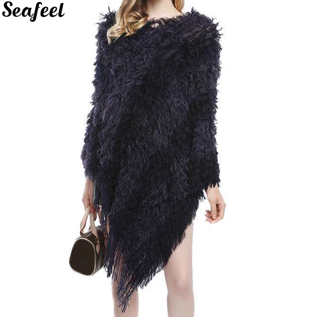 Áo choàng dệt kim phối lông ấm áp cho nữ
 | BigBuy360 - bigbuy360.vn