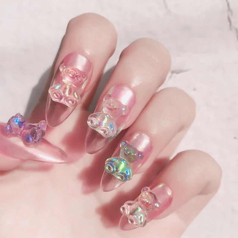 Bộ 5 Miếng Dán Trang Trí Móng Tay Hình Gấu Ba Chiều DIY