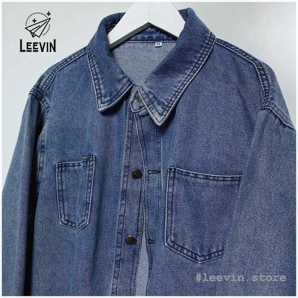 Áo Khoác Jean Nữ Form Rộng LEEVIN Phong Cách Ulzzang - Kiểu áo khoác bò dáng sơ mi jeans nữ denim màu xanh Leevin Store