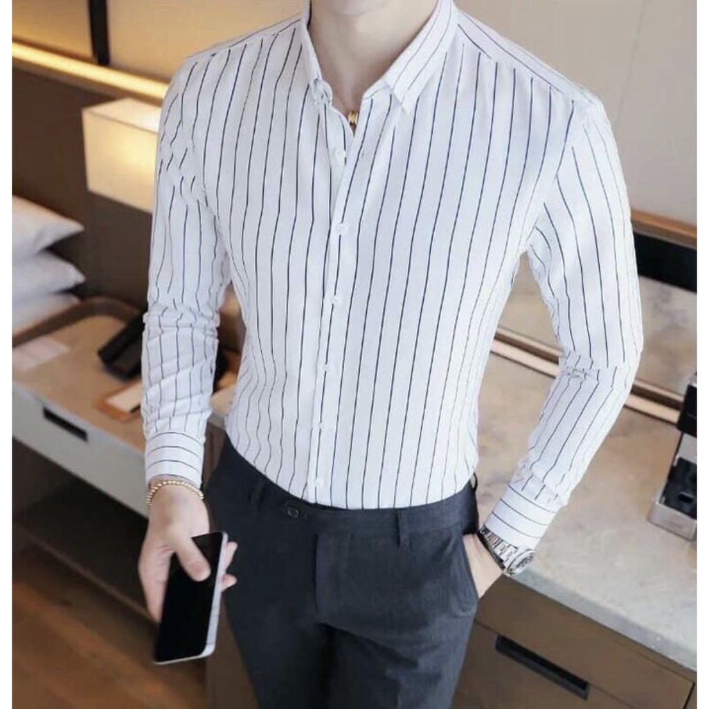 [VNXK-Ảnh thật-Loại đẹp] Sẵn hàng Áo sơ mi kẻ sọc dáng body vải mịn trơn mát, không nhăn không xù không bai màu