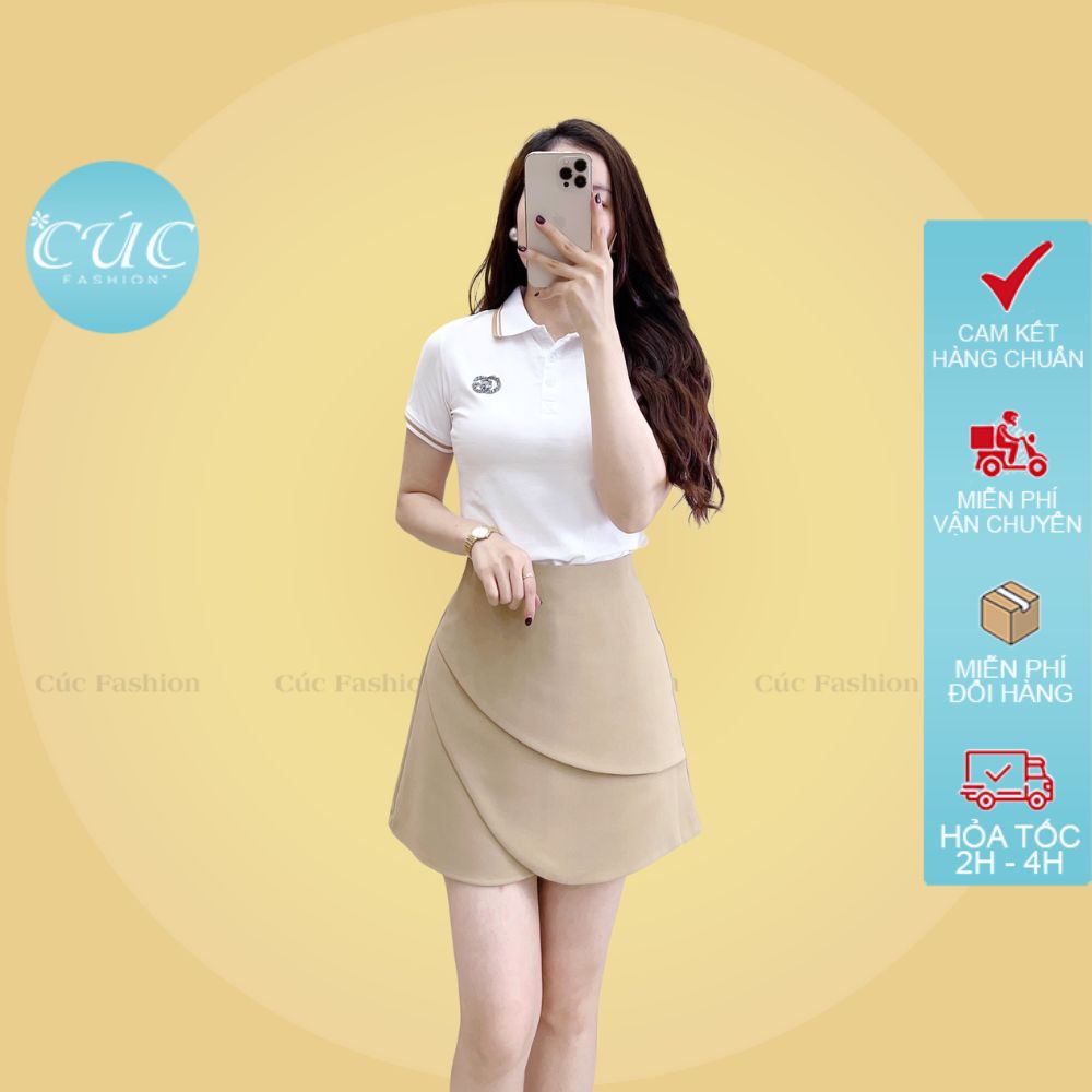 Áo phông polo nữ Cúc Fashion đồng phục công sở tay ngắn vải thun cotton áo phông đá viền cổ tay GG AP757