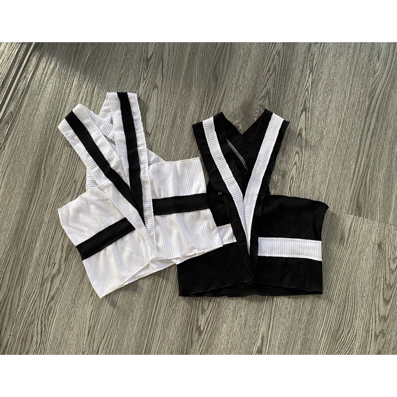 Cocory vn Áo croptop dệt kim sát nách cổ chữ V kẻ sọc phong cách Âu Mỹ quyến rũ