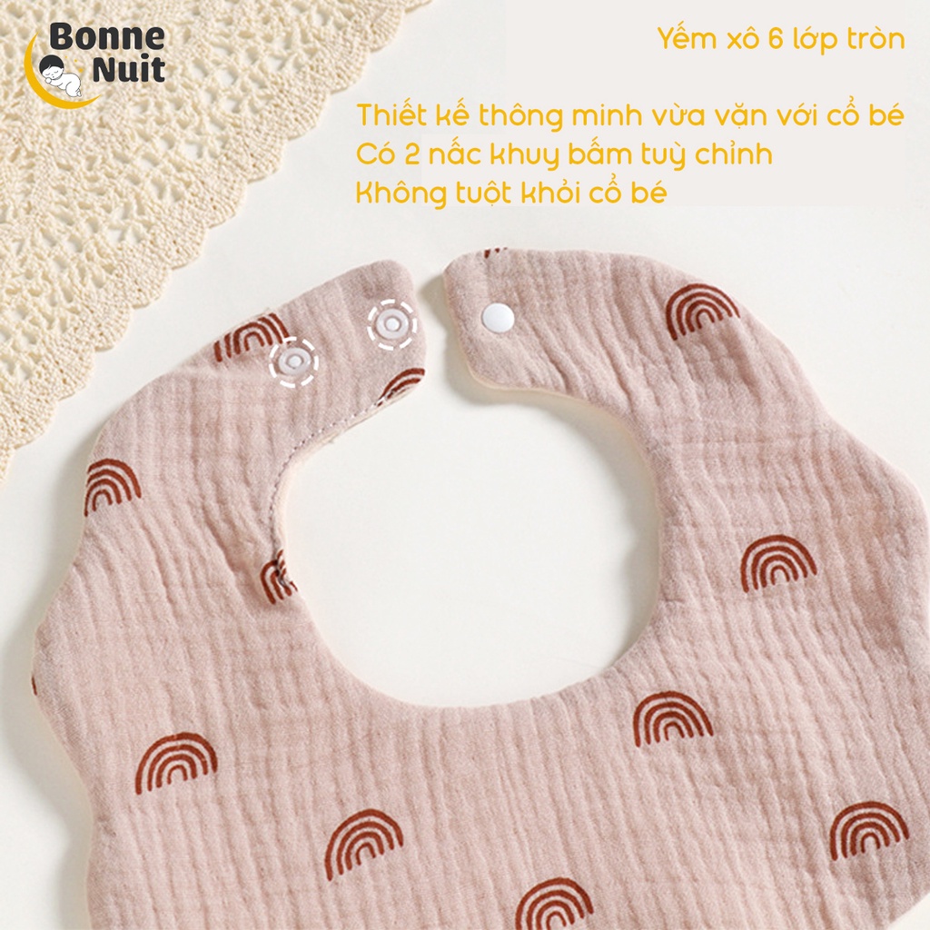 Yếm xô 6 lớp vuông &amp; tròn siêu mềm, siêu thấm hút và xinh yêu cho bé