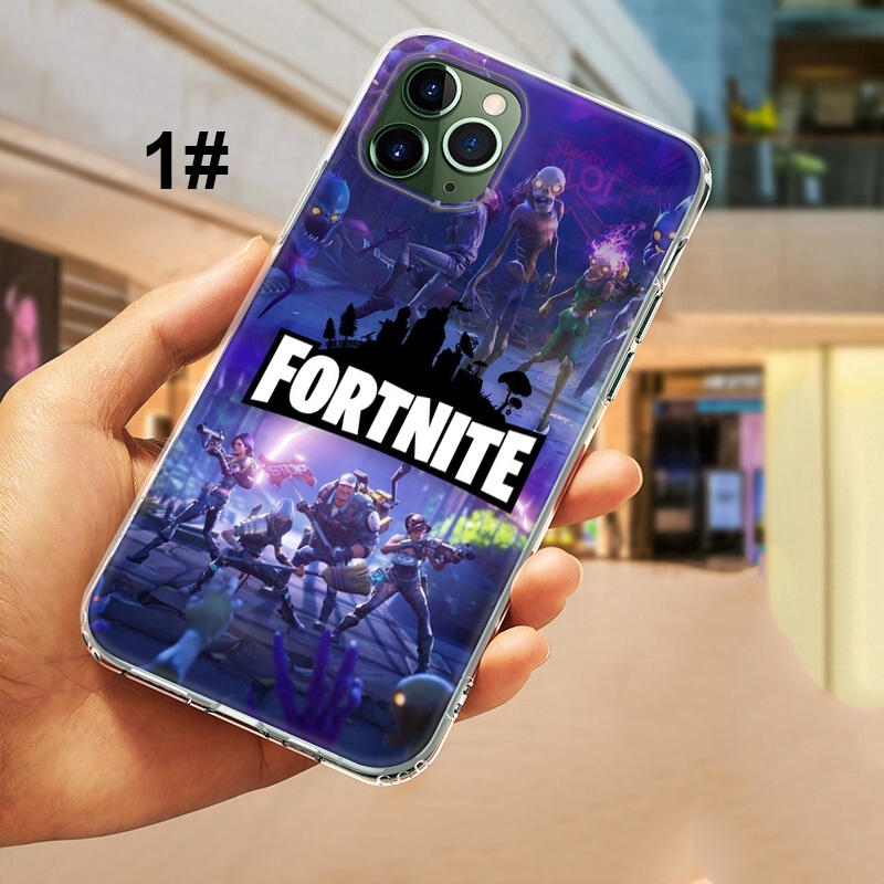 Ốp điện thoại silicon mềm màu trong suốt in hình game Fortnite màu hồng cho iPhone 11 Pro Max