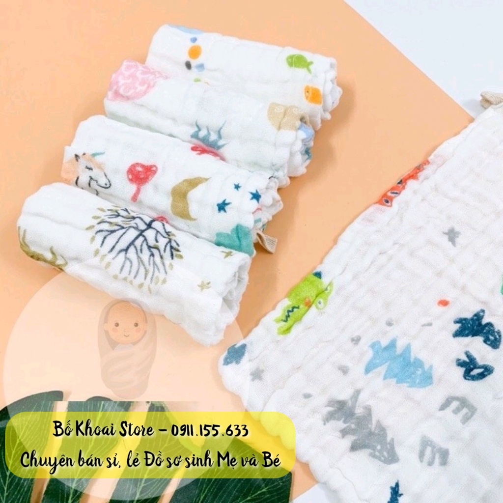 Khăn xô sữa nhăn 6 lớp - Set 5 khăn xô sữa siêu mềm, siêu thấm cho bé - Bố Khoai Store