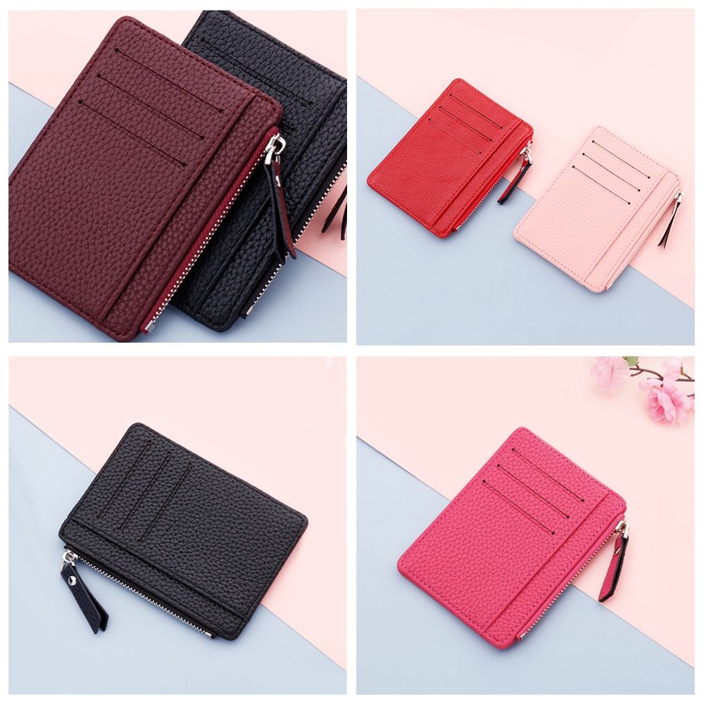 Ví da PU đựng thẻ nhiều ngăn có khóa kéo với nhiều màu tùy chọn cho nam và nữ