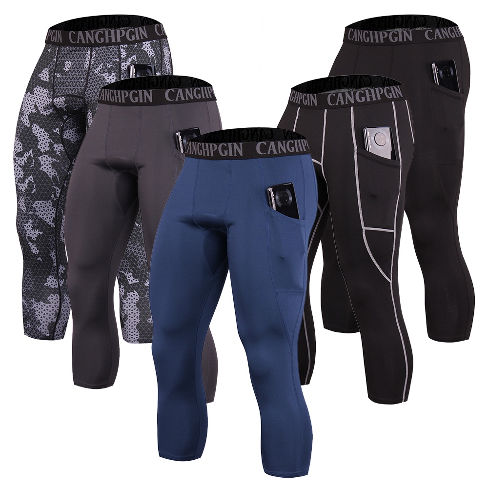 Quần dài thể thao dáng ôm vải co giãn tốt thiết kế cá tính cho nam