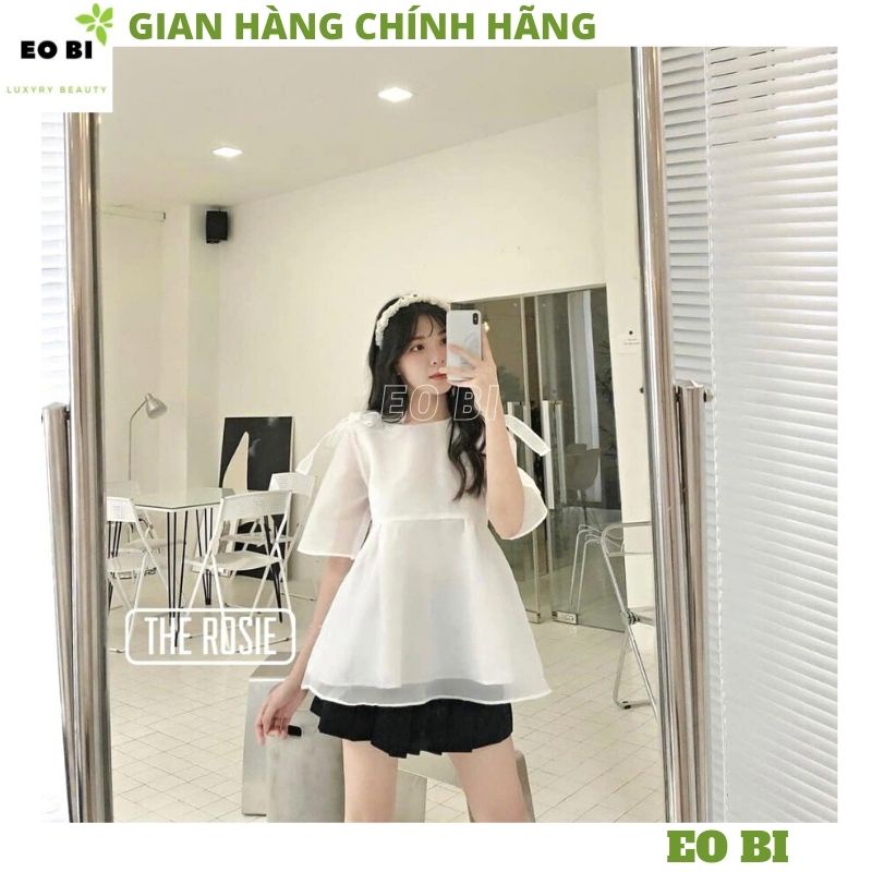 Áo babydoll voan 2 lớp nơ vai kiểu dáng hàn quốc cực dễ thương ulzzang , áo kiểu nữ , áo đẹp -EOBI