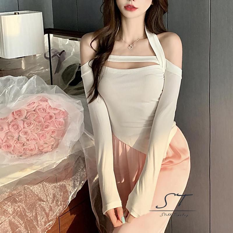 Áo thun dây choàng cổ tà xéo 1 bên