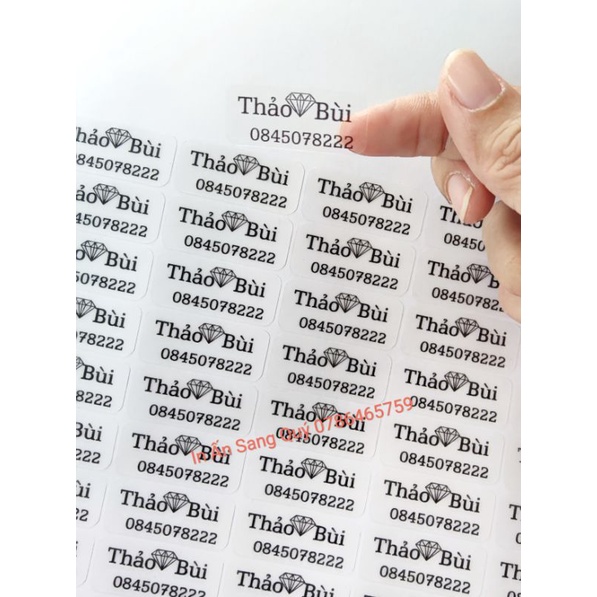 Tem  decal trong suốt dán mặt, dạ, hủ kem theo yêu cầu nhận từ 50 tem