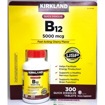 Vitamin B12 Kirkland Signature 5000mcg 300 Viên Uống Bổ Sung Vitamin B12 Cam Kết Chính Hãng