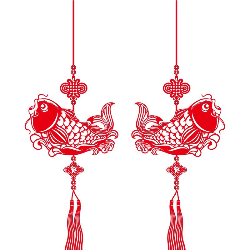 Decal trang trí tết - 2 dây hỷ cá chép đỏ chào xuân