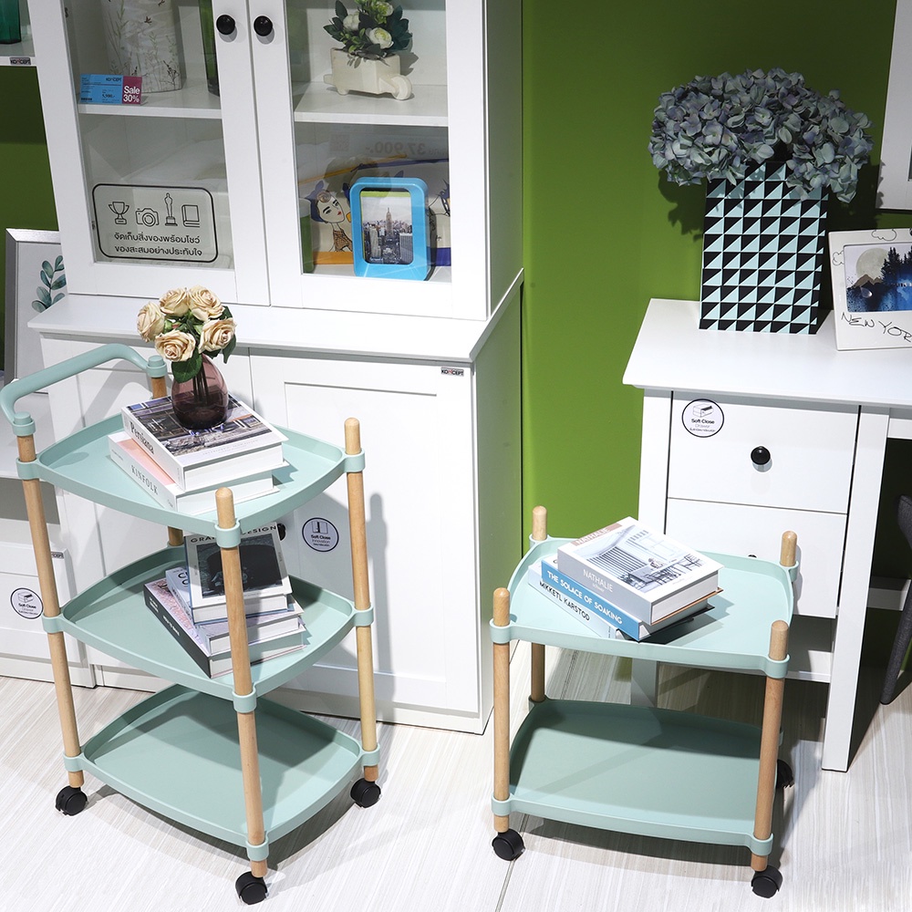 HomeBase STACKO Kệ để đồ 2 tầng bằng nhựa có bánh xe FOREST W47xD31xH52cm màu xanh lá