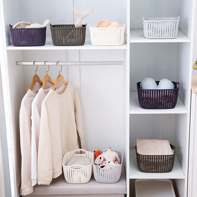 Rổ Nhựa Giả Đan Mây - Rổ Nhựa Chữ Nhật Đựng Đồ Có Quai Cầm Xinh Xắn