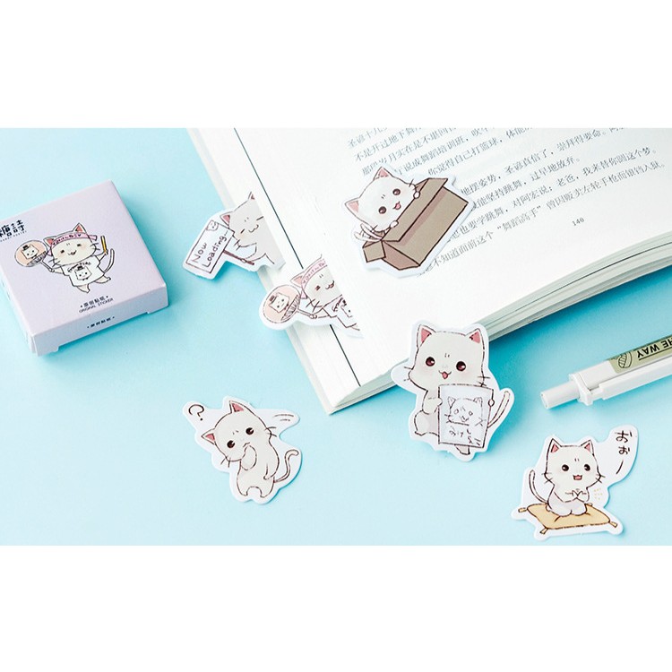 Hộp 45 miếng sticker mẫu mèo trắng đáng yêu