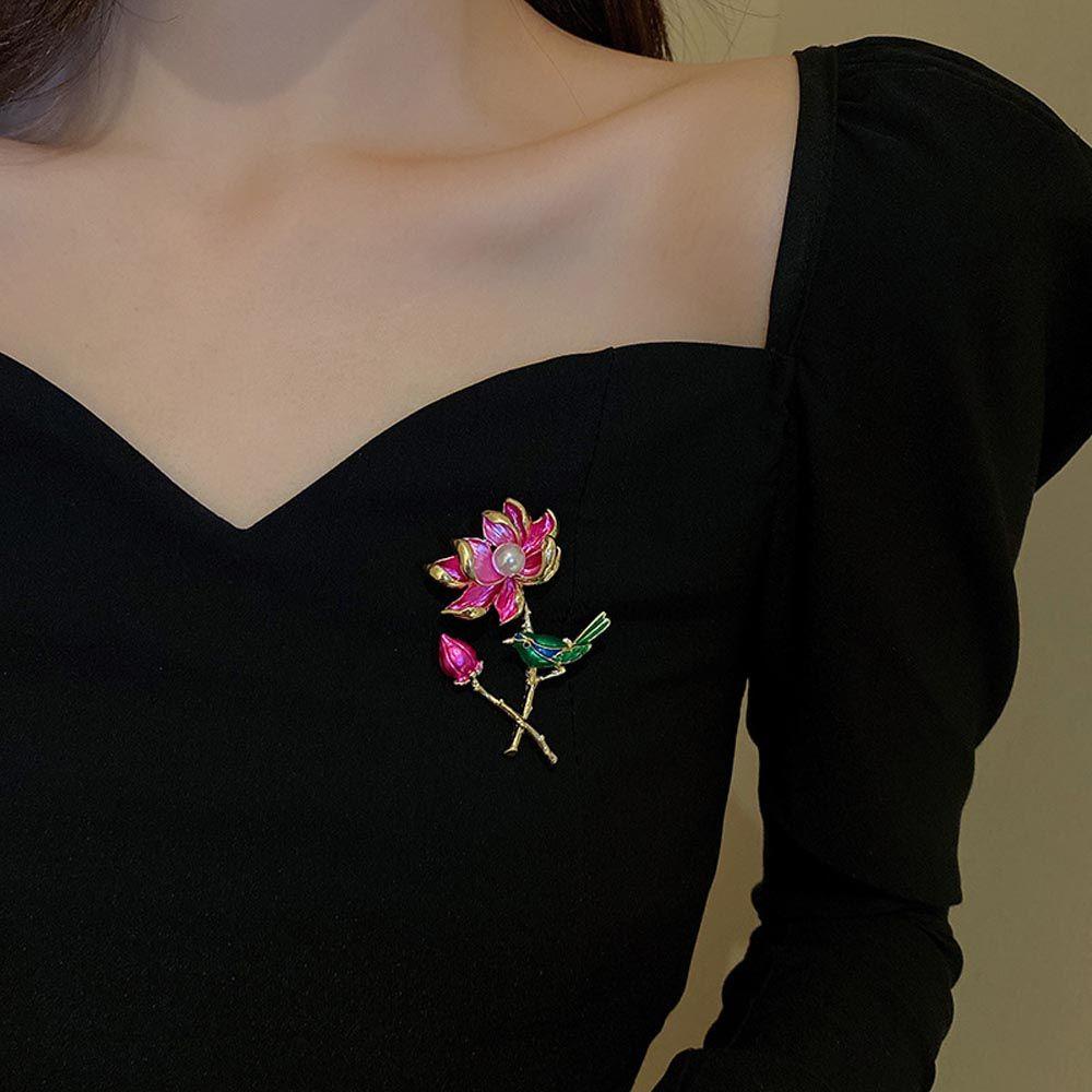 Ghim Cài Áo Hình Hoa Sen Đính Ngọc Trai Giả Phong Cách Vintage Cho Nữ