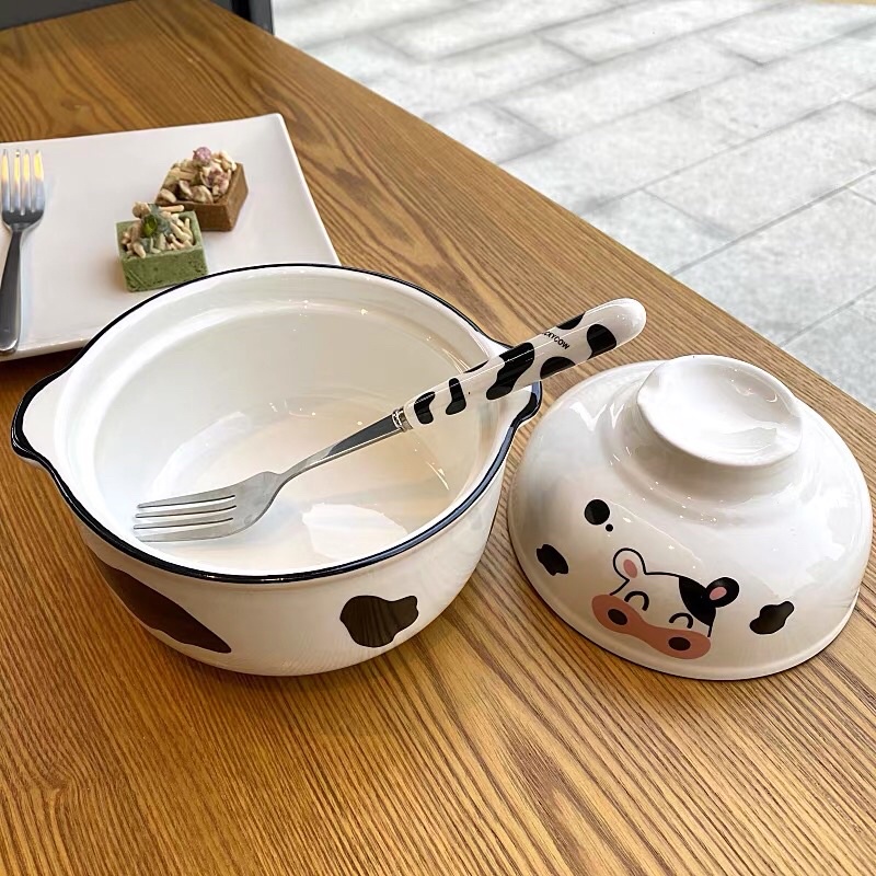 Bát sứ 2 trong 1 hình bò sữa đáng yêu, tô úp mì