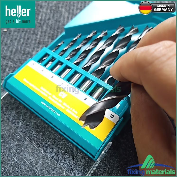 Hộp 8 mũi khoan gỗ HELLER Brad Point  (mũi định tâm, thép CV)
