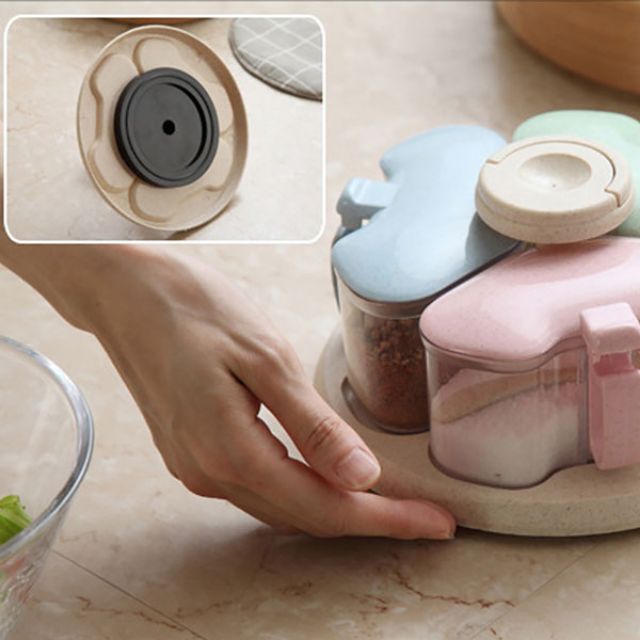 Khay gia vị lúa mạch 3 ngăn kèm thìa,,,
