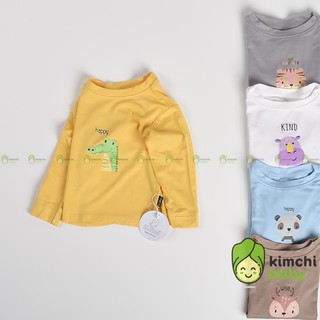 Áo Dài Tay Bé Trai, Bé Gái KIMCHIBABY Vải Thun Lạnh In Hình Dễ Thương, Áo Thun Cho Bé Thu Đông Minky Mom KWTDA2101
