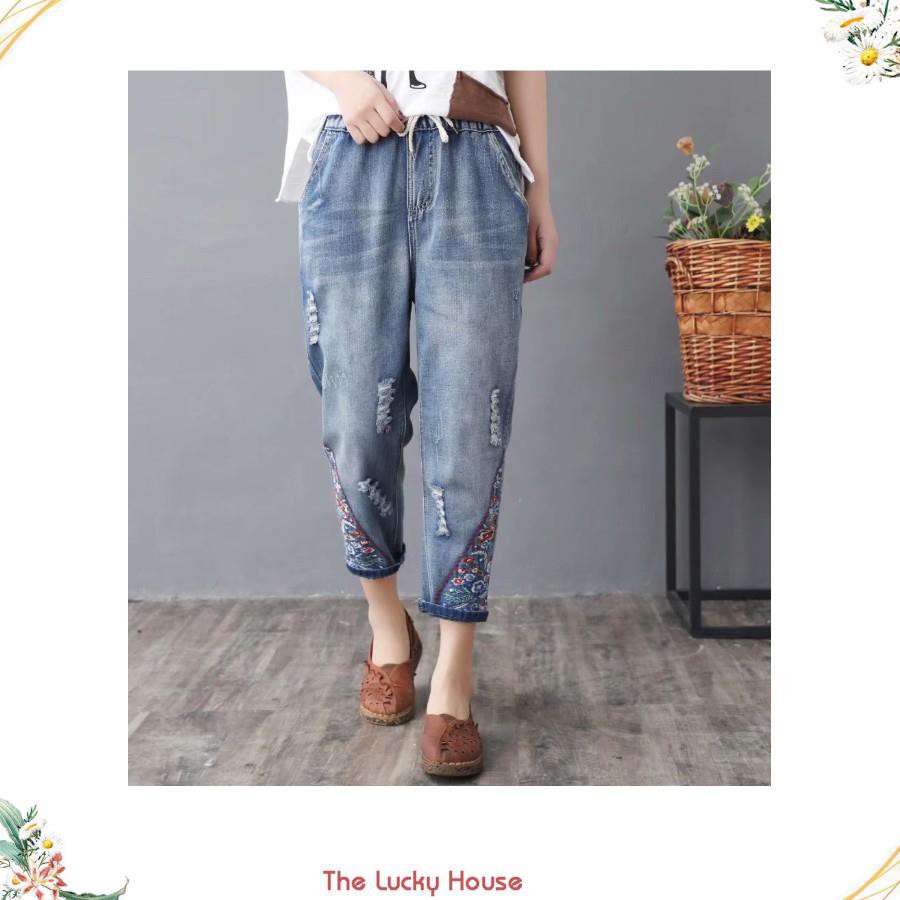 Quần bò dáng baggy thêu hoa hàng cao cấp QB03 bao đẹp