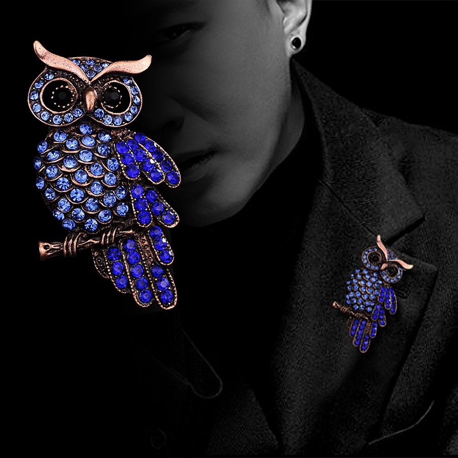 Trâm Cài Áo Hình Chim Cú Đính Đá Màu Xanh Dương Phong Cách Hàn Quốc Chất Lượng Cao Cho Nam Và Nữ