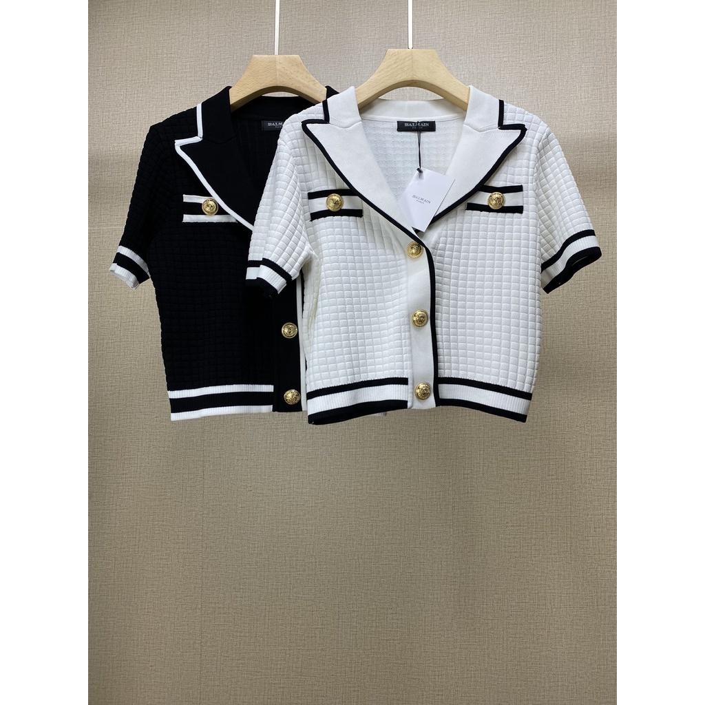 Áo khoác len croptop nữ thời trang cao cấp Balmain phong cách trẻ trung, thu hút