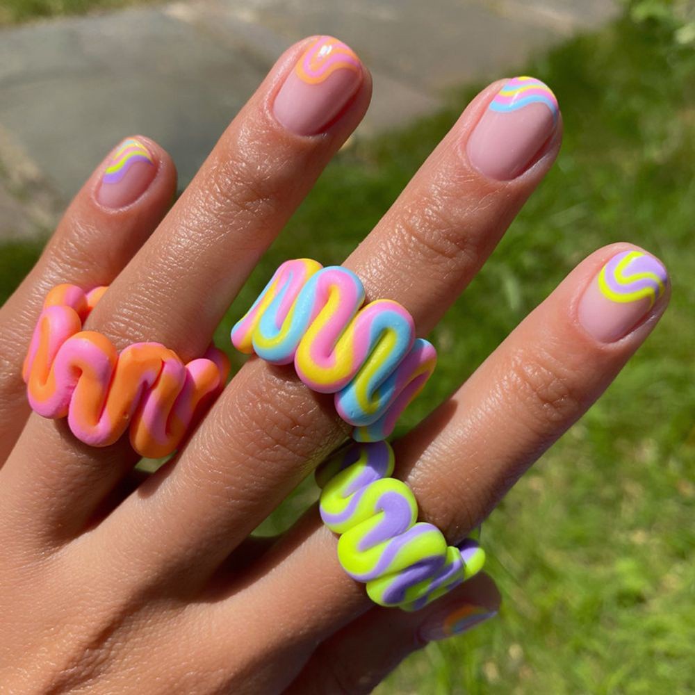 Nhẫn Đeo Ngón Tay Họa Tiết Kẻ Sọc Nhiều Màu Phong Cách Bohemia Thời Trang Cho Nữ