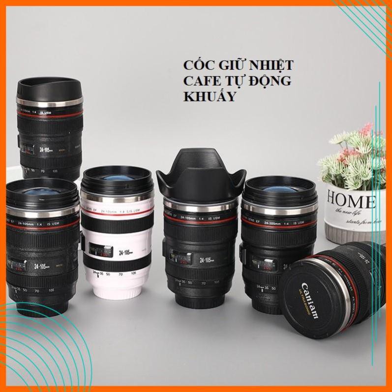 Ly Giữ Nhiệt CaFe - Cốc Giữ Nhiệt CaFe Tự Động Khuấy Hình Ống Kính Lens Máy Ảnh