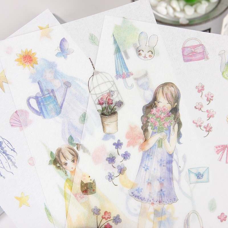 Bộ Sticker MỜ cô gái và hoa (SM12)