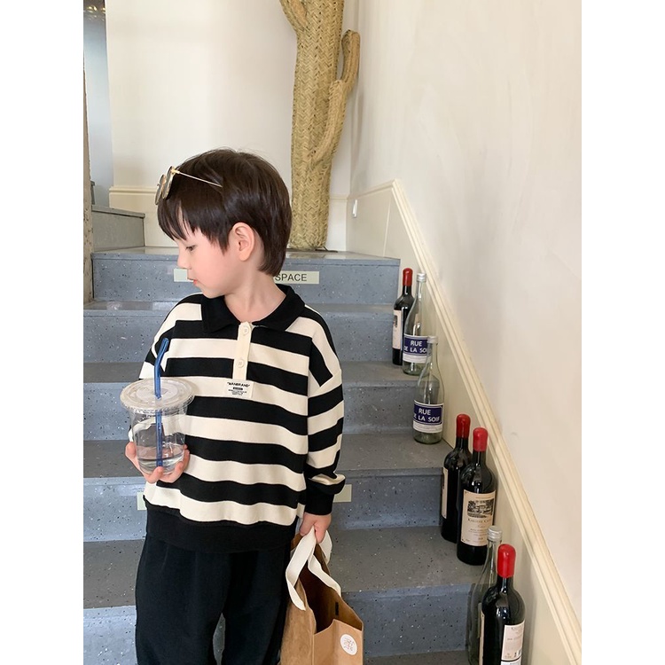 Áo Sweater Polo Dáng Rộng Kẻ Sọc Thời Trang Mùa Thu 2022 Cho Bé Trai