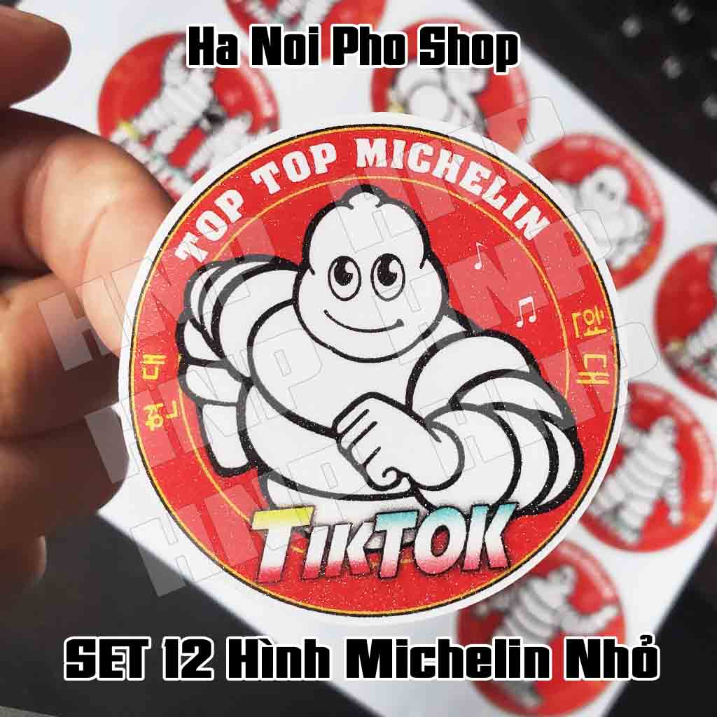 Combo 12 Tem nhỏ Michelin Man, Hình dán Logo Tik Tok Xe Tải Michelin Hà Nội Phố Xe Tải