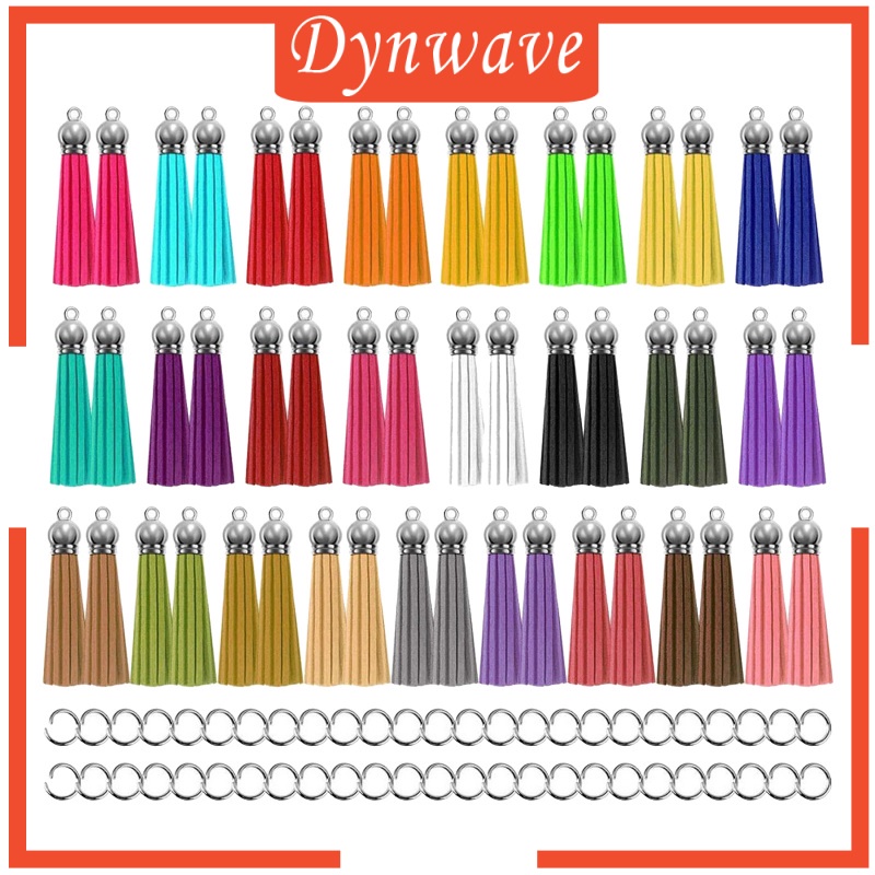 [DYNWAVE] 50Pcs Leather Keychain Tassels Pendants Fringe with Split Rings Craft Supply