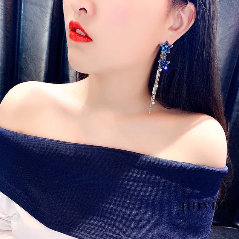 GETNOIVAS Đôi bông tai dài tua rua đính đá thời trang cho nữ