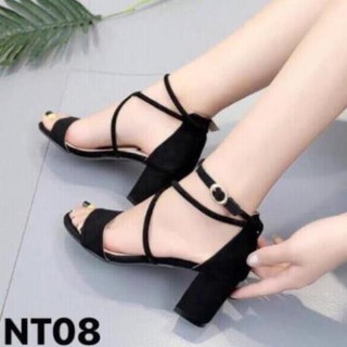 Giày Cao Gót 7 Phân Dây Chéo Mảnh Cá Tính ( màu đen chuẩn form)