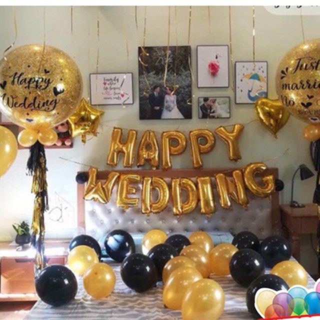 [Tặng 100 Cánh Hoa Hồng] Sét Bóng Happy Wedding Trang Trí Phòng Cưới nhiều màu [ KHUYẾN + MẠI]