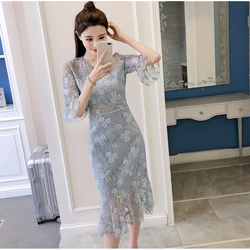 Đầm Ren Body Cổ Tròn Tay Lỡ Thiết Kế Sang Trọng