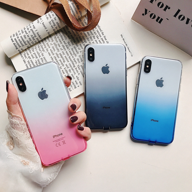 Ốp điện thoại nhựa dẻo trong suốt màu sắc ombre xinh xắn dành cho iPhone 6 6S 7 8 Plus X XS Max XR