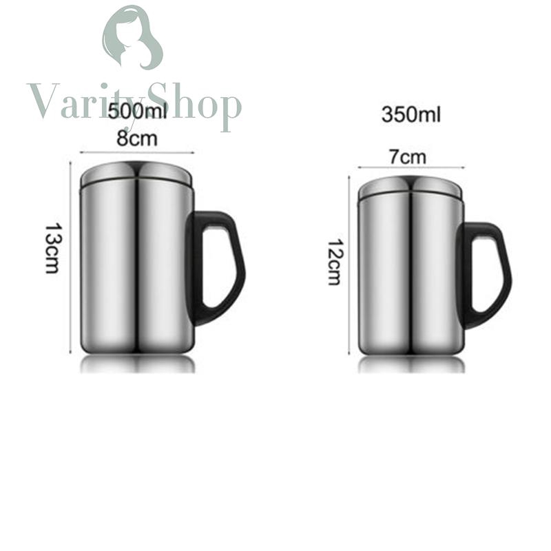 Cốc đựng café 350/500ml bằng thép không gỉ có nắp đậy tay cầm cách nhiệt du lịch dã ngoại tiện dụng
