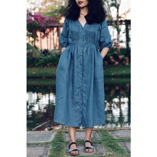 Đầm linen thắt eo