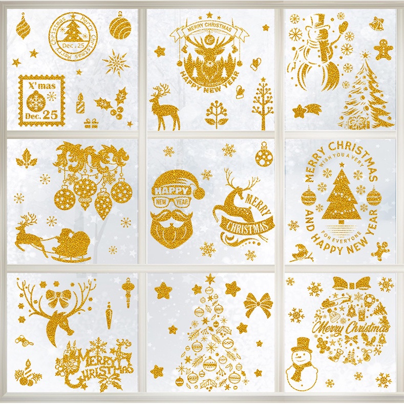 Decal dán tường Noel Hít Tĩnh Điện không Dơ Kính - Noel kim tuyến ánh vàng nhiều mẫu
