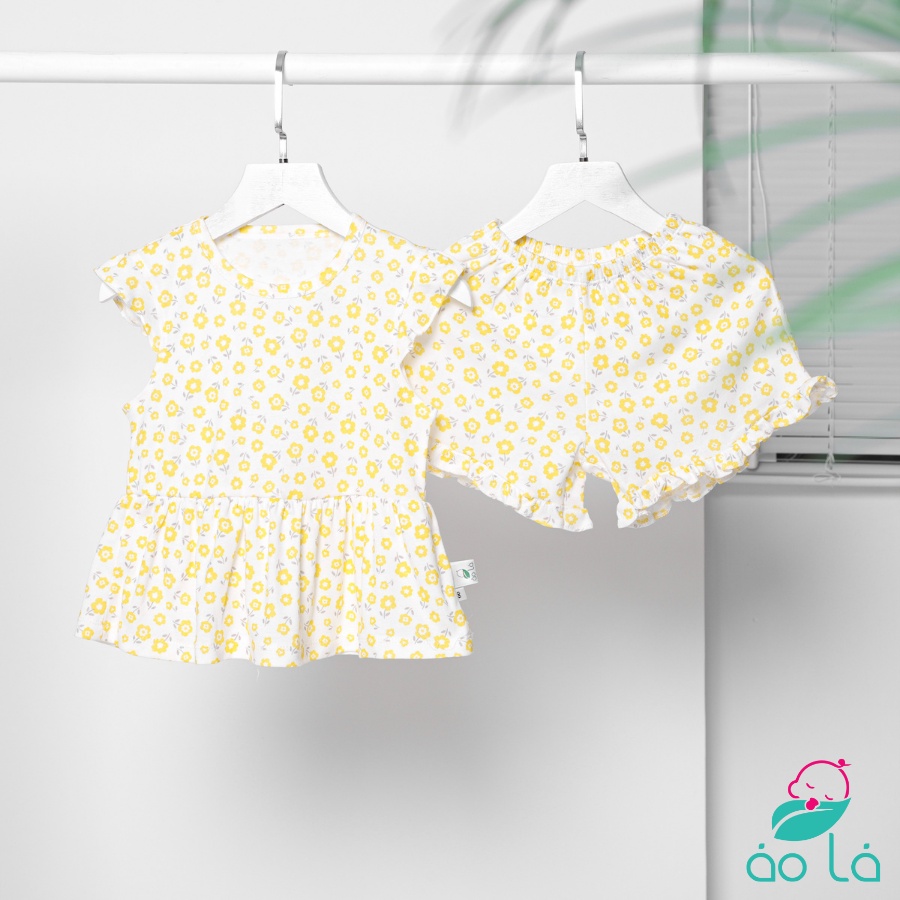 Bộ bé gái mùa hè hai dây cánh tiên vải bozip co giãn hình hoa nhí BOZG22 Áo Lá Homewear