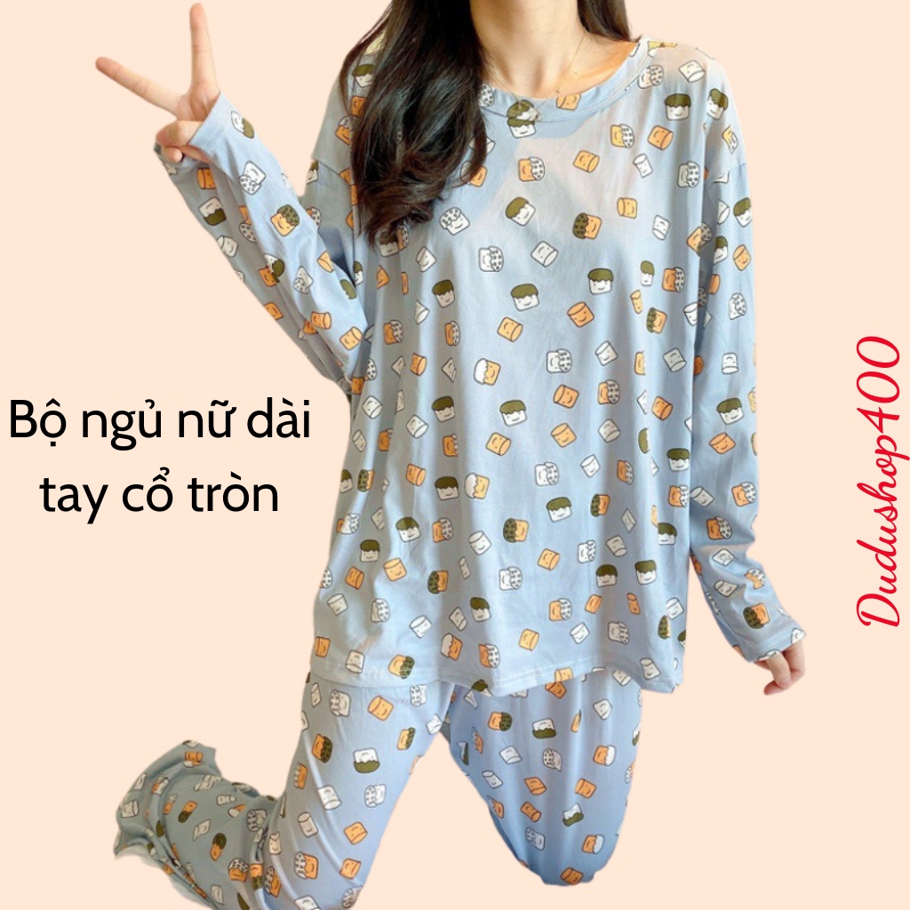 Đồ bộ nữ mặc nhà quần dài áo dài, bộ quần áo ngủ thun mỏng thu đông chất mỏng dịu