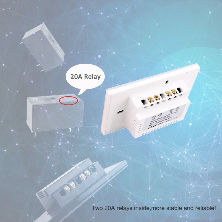 Công tắc thông minh điều khiển bình nóng lạnh/ máy lạnh viền nhôm mặt 2.5D cao cấp 20A 4400W  - wifi + bluetooth