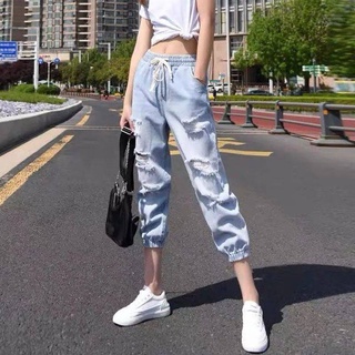 [quần jogger nữ] Quần Jean Rách Dáng Suông Lưng Cao Mùa Xuân Hè Phong Cách Mới Dành Cho Bạn Nữ 2021